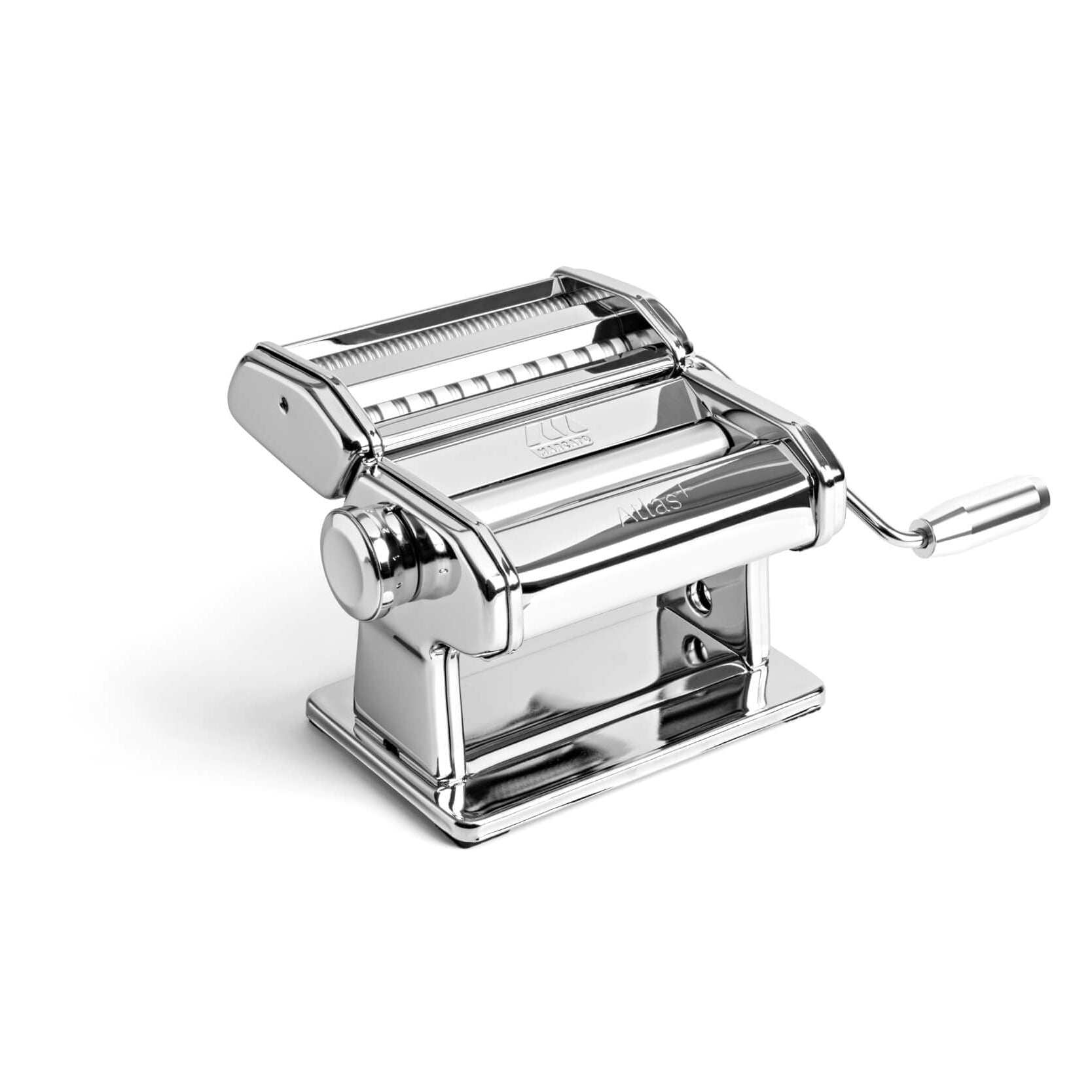 Chrome pasta maker on a white background