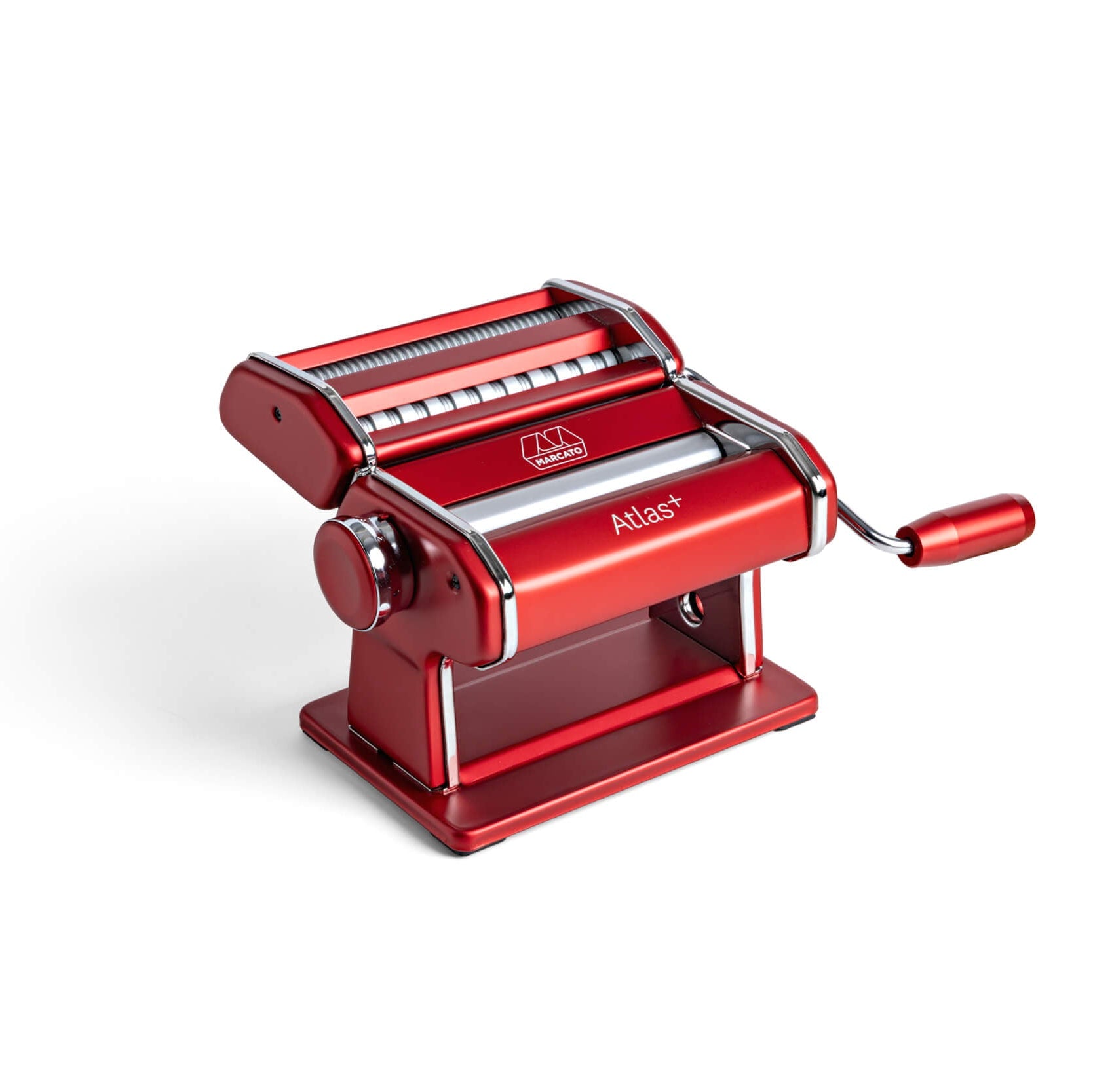 Red pasta maker with Atlas logo on a white background