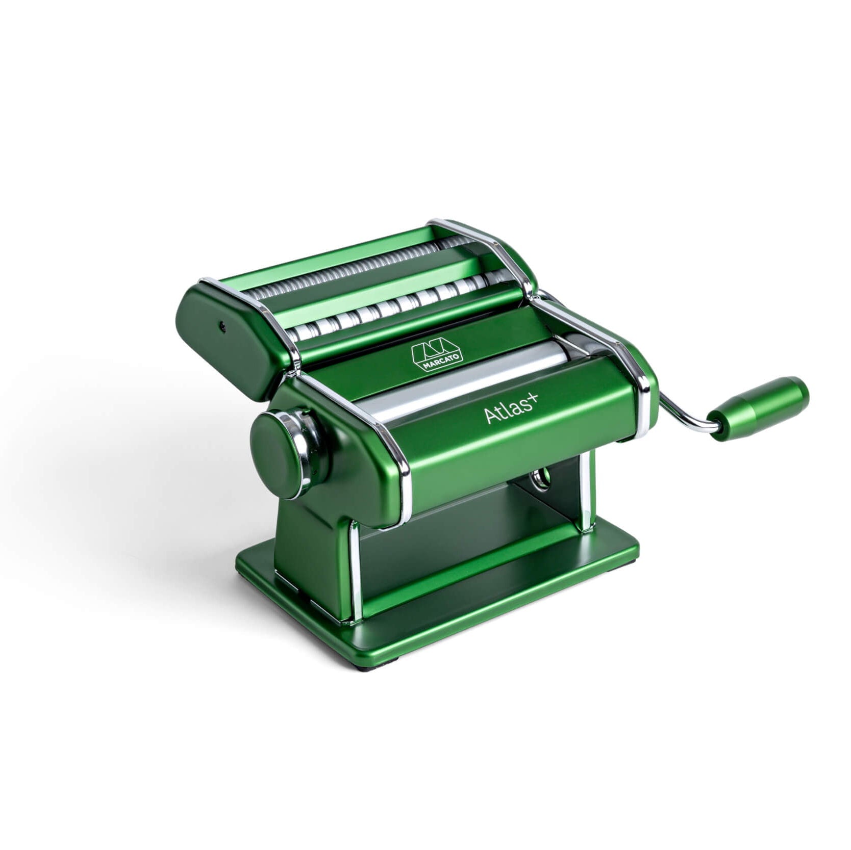 Green pasta maker on a white background